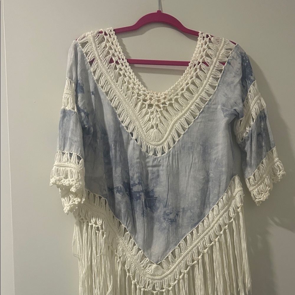 Bohemian Blue and Cream Crochet Tunic